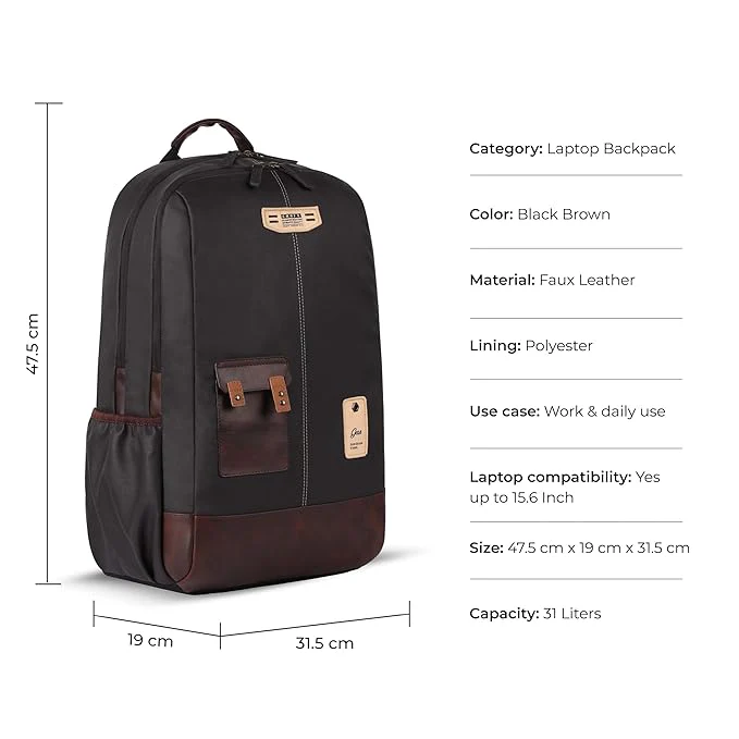 Classic 2 Leather Laptop Backpack With Anti-Theft 19 Inch (Black) - Image 5