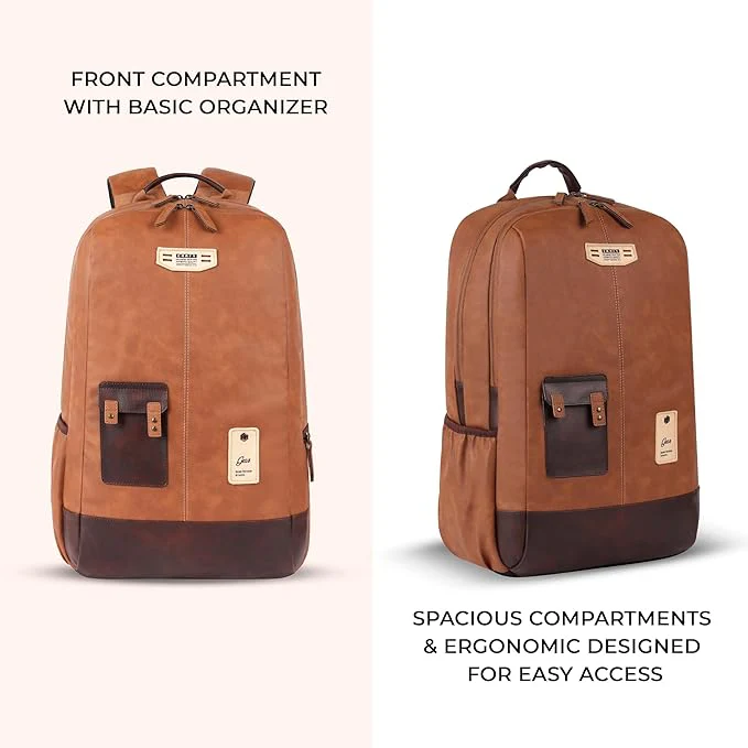 Classic 2 Leather Laptop Backpack With Anti-Theft 19 Inch (Tan) - Image 4