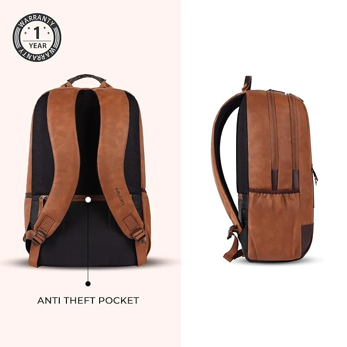 Classic 2 Leather Laptop Backpack With Anti-Theft 19 Inch (Tan) - Image 2
