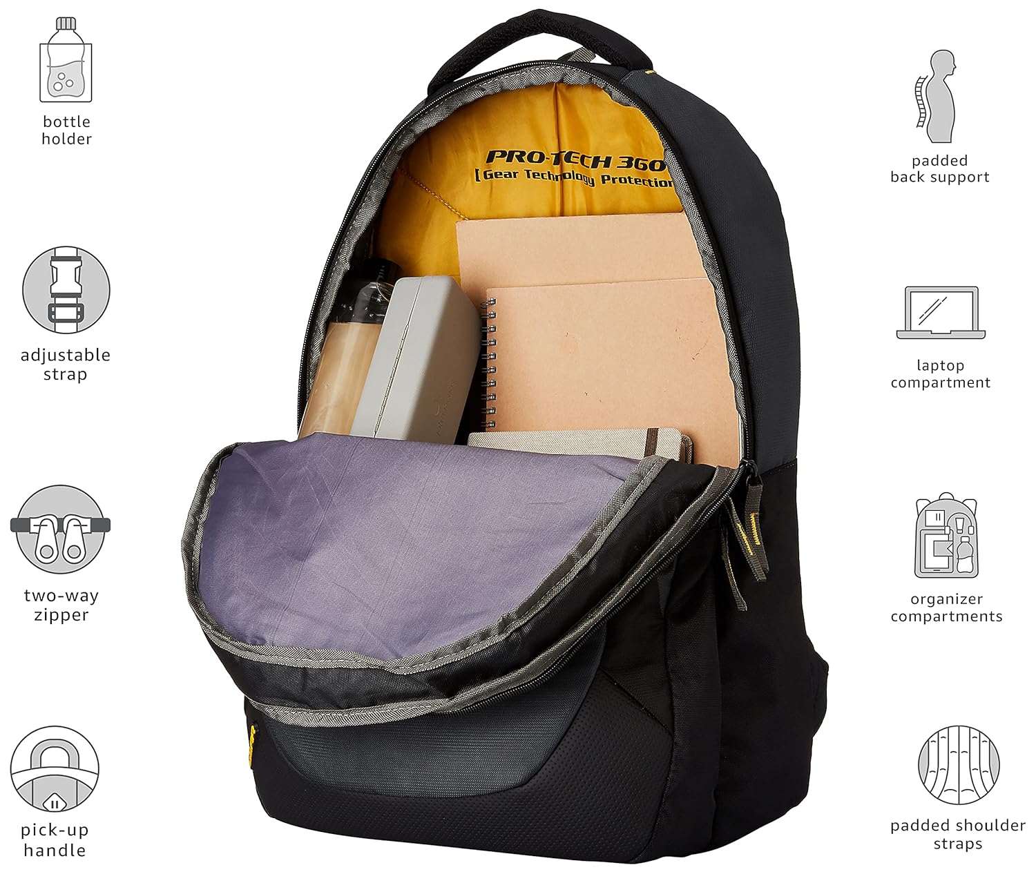 Eco 1 Backpack 18 Inch (Black-Grey-Yellow) - Image 8