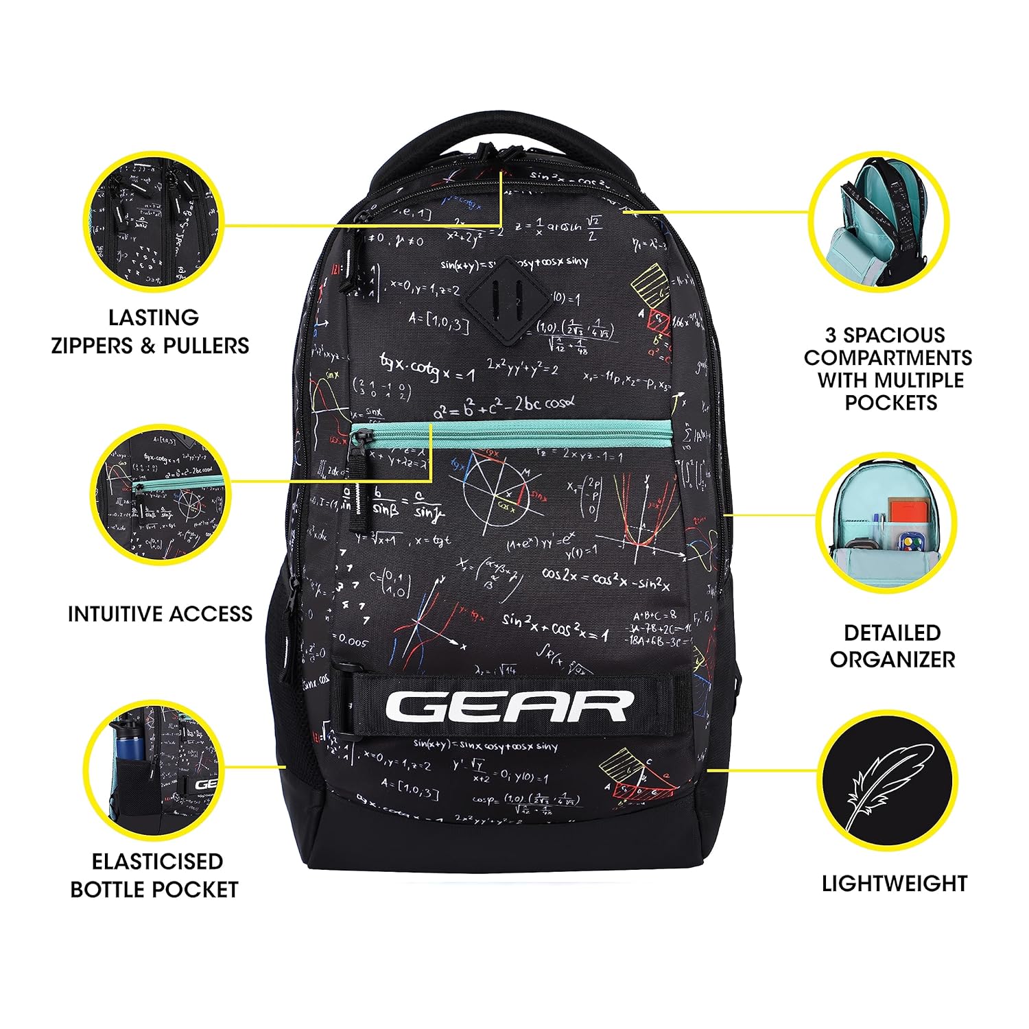 Calculus Backpack With Rain Cover 19 Inch (Black-Sky Blue) - Image 10