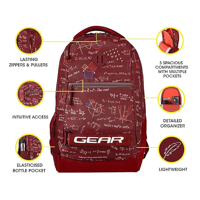 Calculus Backpack With Rain Cover 19 Inch (Maroon) - Image 5