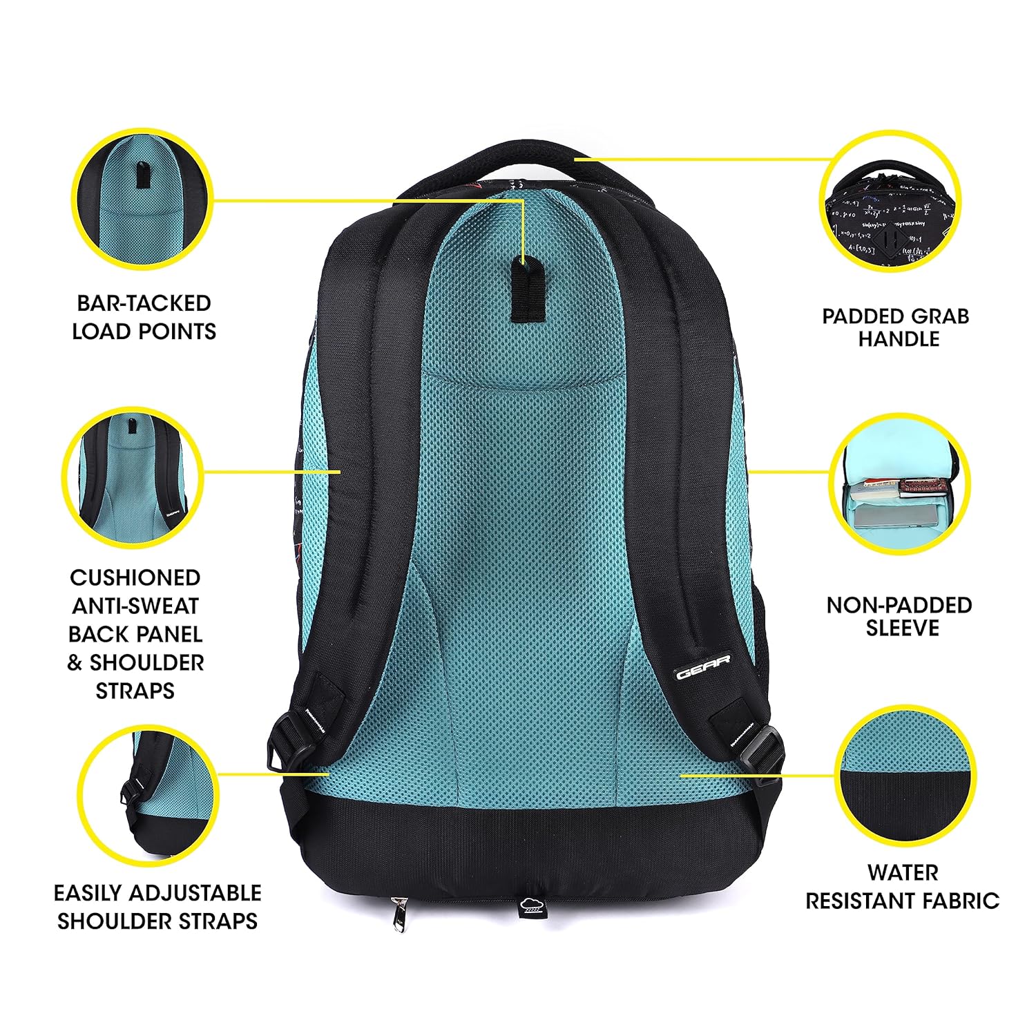 Calculus Backpack With Rain Cover 19 Inch (Black-Sky Blue) - Image 9